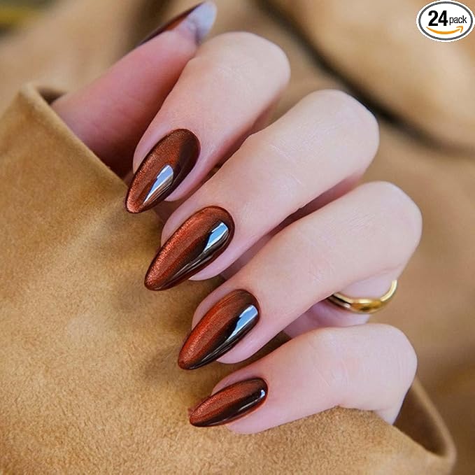 24Pcs French Press on Nails Short Almond ZWENJIE Cat Eye Fake Nails Press ons Nail Tips Stick on Nails Full Cover Acrylic Nails Kit False Nails with Pink Design Nail Art for Women Glitter Manicure