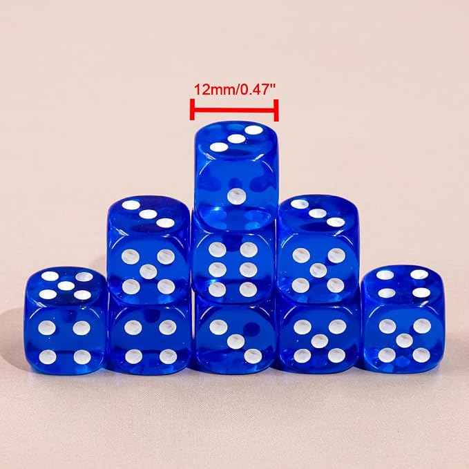 36 of Pack 12MM 6 Sided MINI Dice Set,Translucent Colors Game Dice Set, 6 Sided Standard Colored Dices for Tenzi, Farkle, Yahtzee, Bunco or Teaching Math, with Portable Plastic Box（Dark Blue）