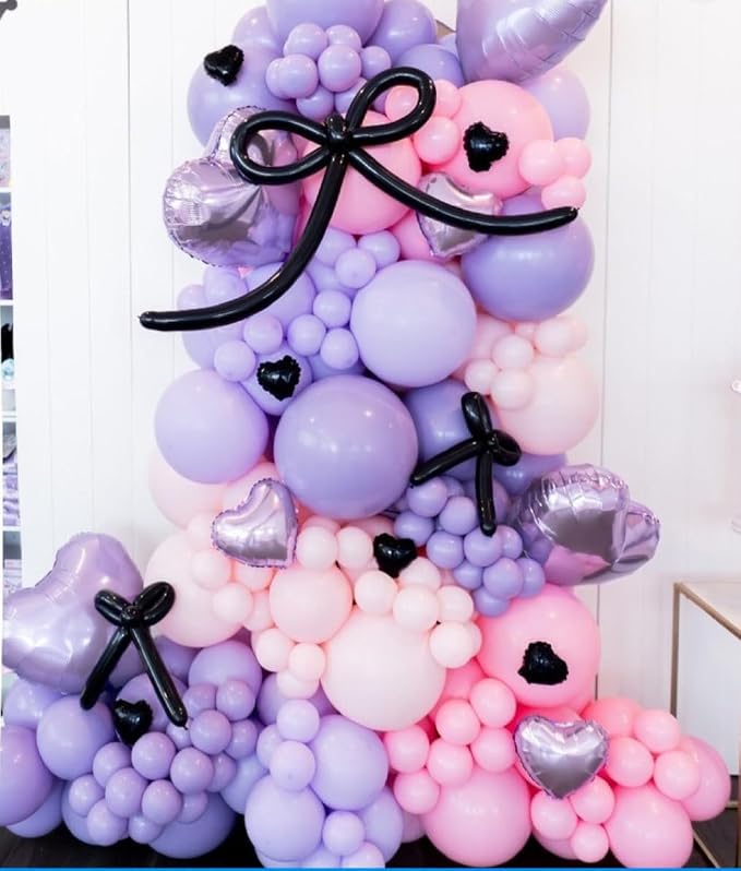 Kawaii Balloon Garland Arch Kit, 152Pcs Pastel Pink and Purple Metallic Purple Balloons with Wearable Wing Heart Star Foil Balloons for Cute Girl Birthday Kawaii Baby Shower Princess Party Decorations