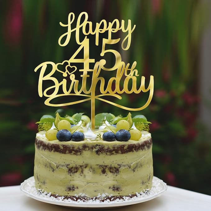 Sleyberoy Acrylic Happy 45th Birthday Cake Topper- Hello 45,Cheers to 45 Years,45th Anniversary/Birthday Party、 men and women Happy Forty-five Birthday Selected cake decoration (45th)