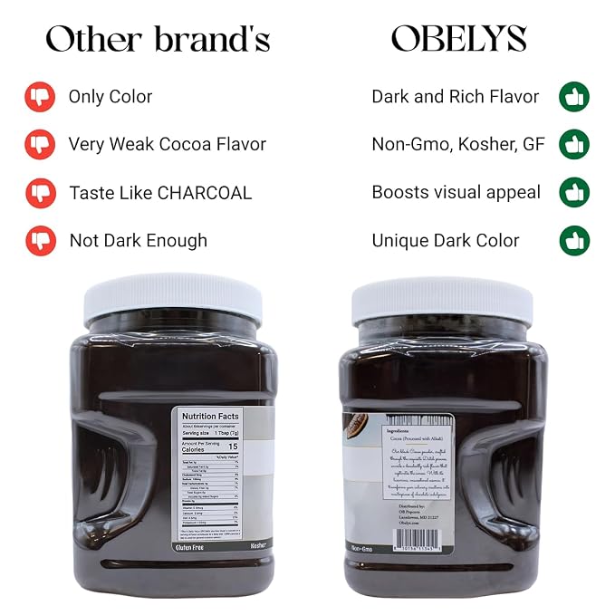 Unsweetened Black Cocoa Powder (1 lb 3 oz Jar) - All-Natural Food Coloring Alternative | Gluten Free, Kosher, Non-GMO | Dutch Processed
