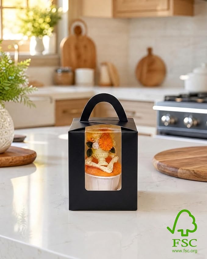 Bakepacker Auto-pop up Individual Cupcake Boxes with Window 60 Count Black Single Cupcakes Box 3.7 x 3.7 x 4.3inch Cupcake Carrier