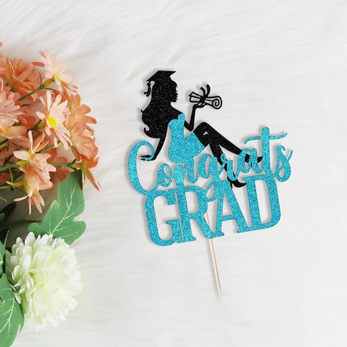 Congrats Grad Cake Topper,2026 Girl Graduation Cake Topper, Congrats Grad Decorations,2026 High School/College/Senior Graduation Party Decorations Supplies(Black and blue)