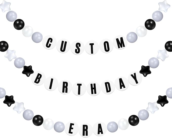 Simgoing 103 Pcs DIY Giant Friendship Bracelet Lei Kit Extra Large Beads Garland Jumbo Birthday Friendship Banner Kit Famous Singer Customizable Party Decor for Classroom(White Gray Black)