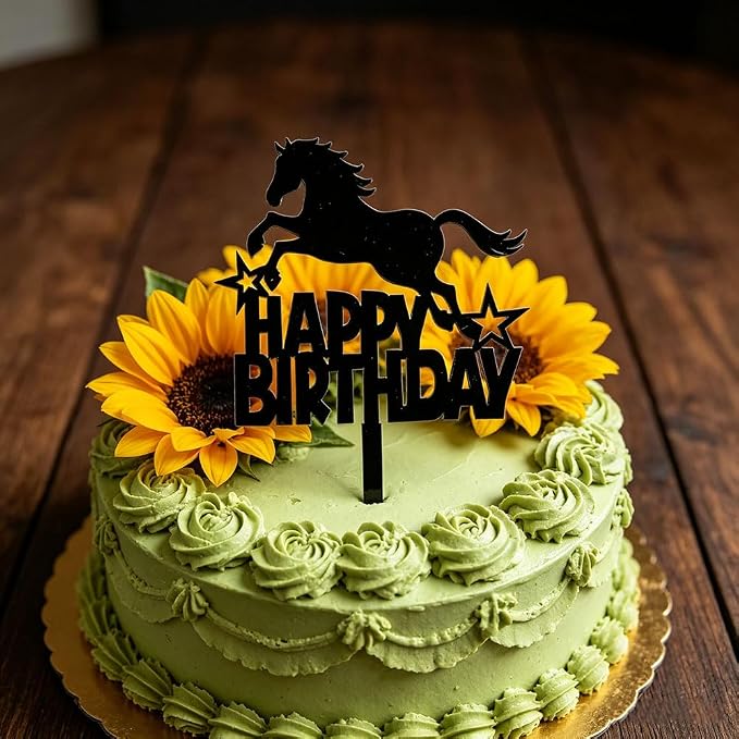 Black Acrylic Horse Happy Birthday Cake Topper, Horse Theme Party Decoration for Boys, Girls, Men, Women & Kids Birthday Party Decoration Supplies (Design1)