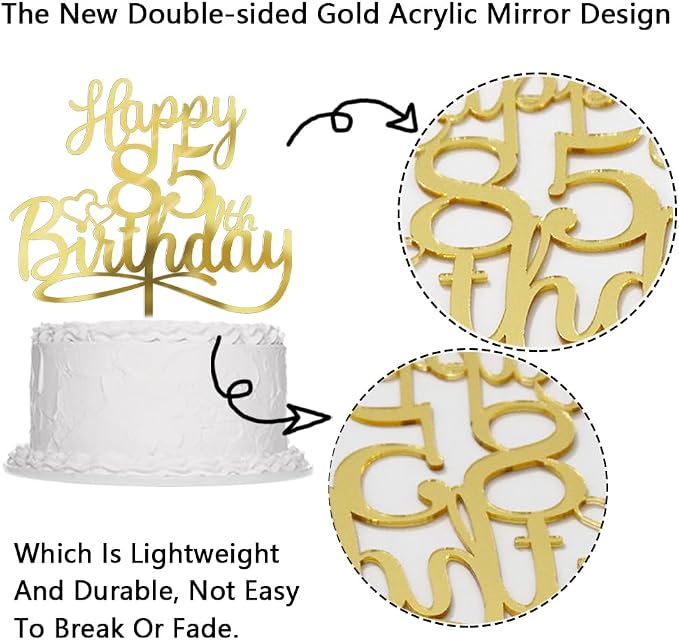 Sleyberoy Acrylic Happy 85th Birthday Cake Topper- Hello 85,Cheers to 85 Years,85th Anniversary/Birthday Party、 men and women Happy Eighty-five Birthday Selected cake decoration (85th)