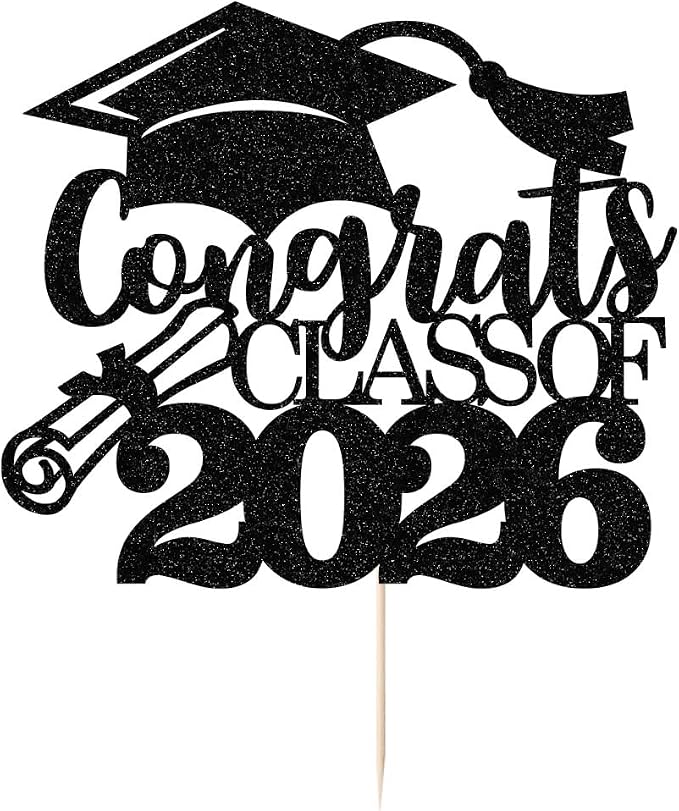 Congrats Class Of 2026 Cake Topper, Glitter Graduation Party Supplies - High School College Graduates -College Graduate Cake Topper Decorations Supplies(Congrats Class Of 2026 black)