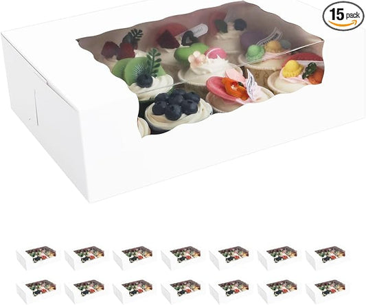 15 Pumpkin Roll Boxes, 12x8x3.5 inches Cake Roll Container, White Roll Cake Boxes with Window, Dessert Boxes Donut Boxes