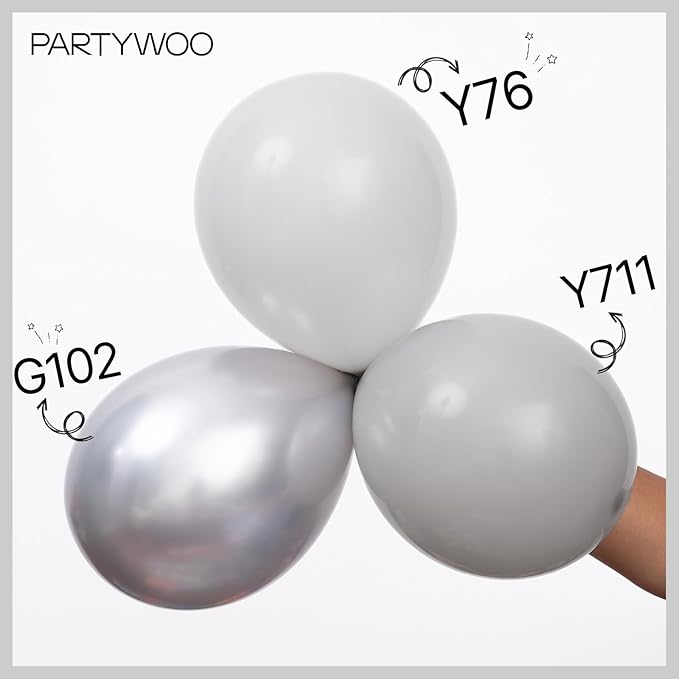 PartyWoo Silver Balloons 100 pcs Different Sizes of 36 18 12 10 5 Inch Silver Balloon Arch Kit Garland for Birthday Graduation Bachelorette Engagement Bridal Shower Party Decorations Silver-G102
