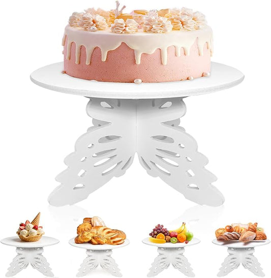 AOCEAN 12 Inch Butterfly Cake Stand, White PVC Butterfly Cake Holder Centerpiece for Birthday Wedding Baby Shower, Round Cupcake Dessert Stand for Party Table Decor
