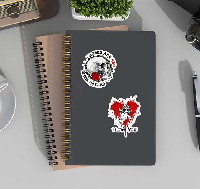 Gothic Skeleton Love Stickers Pack, 20pcs Dark Romantic Skull and Rose Gothic Girl Style Waterproof Stickers Vinyl Decals for Journals, Laptops, and Scrapbooks