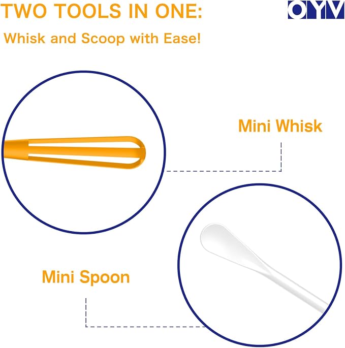OYV Multifunctional Mini Whisk and Spoon, 8.5 in Mini Whisks for Cooking, 2 Pieces Small Whisk For Whisking, Beating, Blending Ingredients, Mixing Sauces, BPA Free Tiny Wisk
