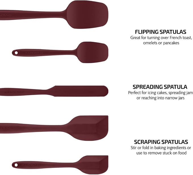 OVENTE Silicone Spatula Set of 5, Food Grade Rubber Spatula with High Heat Resistant, BPA-Free and Dishwasher Safe, Nonstick Kitchen Utensils for Baking, Cooking and Mixing, Red SP12305R