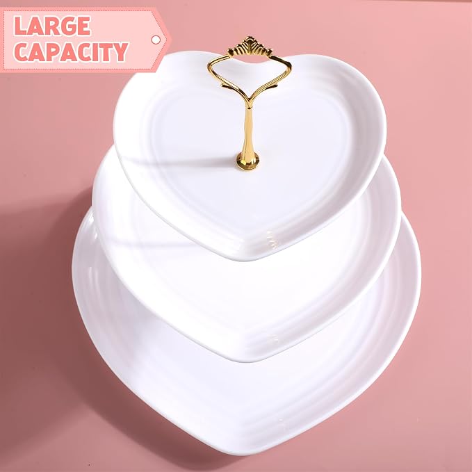 Layhit 2 Pack Wedding 3 Tier Cupcake Stand Heart Shaped 3 Tiered Serving Trays for Party Plastic Tray Dessert Cupcake Stand for Tea Party Baby Shower Wedding (White)
