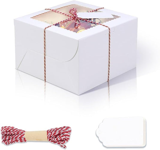 20Pcs 8 Inch Cake Boxes with Window, 8x8x5 Inches White Bakery Boxes, Cake Carrier Container for Pastries, Pie, Cookies, Chocolates, Cupcakes, Birthday Party, Wedding