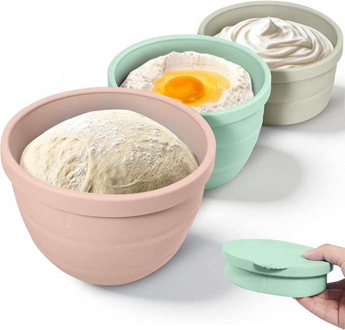 Forenee Collapsible Silicone Bowl Liners for KitchenAid 4.5 Qt Mixer,3 pack | Silicone Inserts with Lids for Dough, Batter, Baking, Mixing and Easy Storage, Dishwasher Safe, Microwave & Freezer Safe