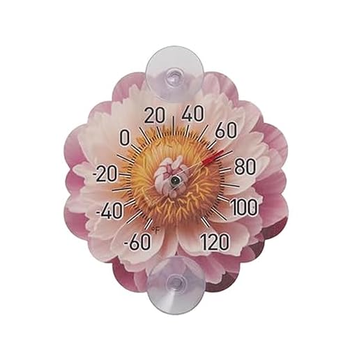 Taylor Peony Dial Thermometer, 4-Inch Indoor Outdoor Silicone Suction Cup Thermometer, Weather-Resistant Temperature Gauge for Patio, Pool, Garden, or Garage, Pink