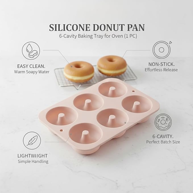 Silicone Donut Pan, 6-Cavity Baking Tray for Oven (1 PC)