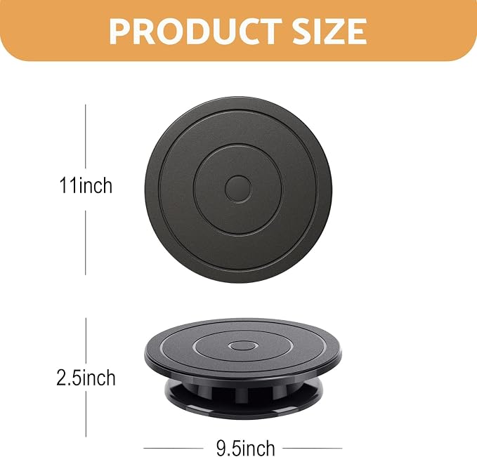 11 Inch Rotate Turntable, Revolving Cake Turntable, Cake Spinner Stand, Painting Turn Table Lightweight Stand for Paint Spraying Spinner, Cake Decorating, Display,Bakin (Black)