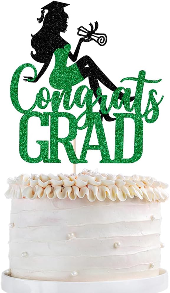 Congrats Grad Cake Topper,2026 Girl Graduation Cake Topper, Congrats Grad Decorations,2026 High School/College/Senior Graduation Party Decorations Supplies(Black green)