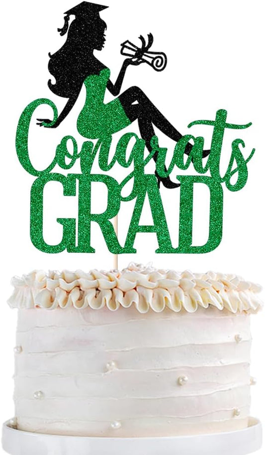 Congrats Grad Cake Topper,2026 Girl Graduation Cake Topper, Congrats Grad Decorations,2026 High School/College/Senior Graduation Party Decorations Supplies(Black green)
