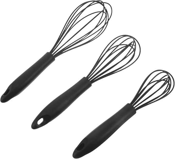 PRETYZOOM 3pcs Silicone Coated Whisk Set Small Medium Large Handheld Egg Beater Blender for Baking Cooking Non-stick Kitchen Utensils
