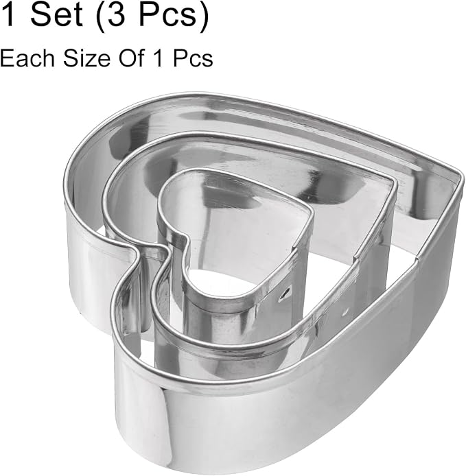 HARFINGTON 3Pcs Heart Cookie Cutters Set Assorted Sizes Stainless Steel Holiday Cookie Cutters Biscuit Mould for Pastry Fondant Cake Cookie