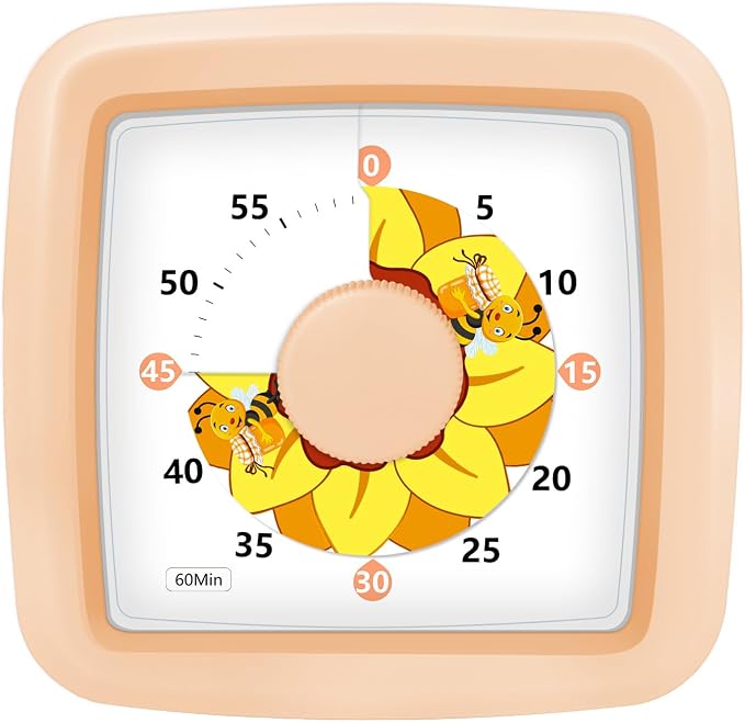 Visual Timer for Kids 60 Minute – Silent Countdown Clock Timers with Sunflower & Bee Design, Desk Timers for Classroom Must Haves Focus Aid, Toddler Timer for Home Kitchen Homework, Orange