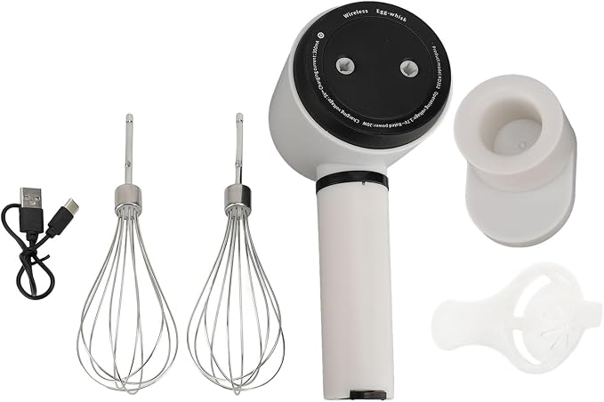 Cordless Electric Hand Mixer Dual Whisk Hand Mixer, Stainless Steel USB Rechargeable Low Speed Cordless Electric Hand Whisk for Baking Kitchen Whipping Mixing Egg Cake Dough