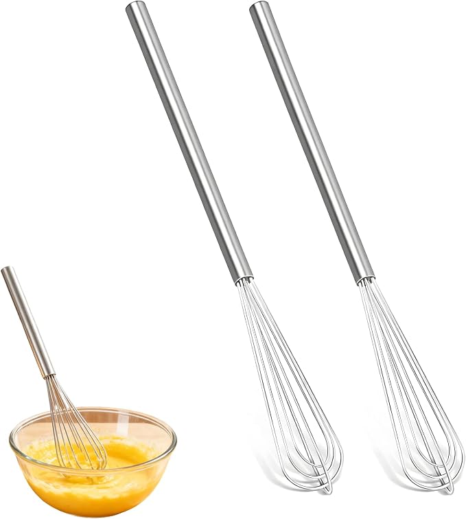 2 PCS Mini Whisk Small Whisk Set - 304 Stainless Steel Tiny Wire Whisk | Essential for Whisking Eggs, Beating Sauces & Blending Ingredients