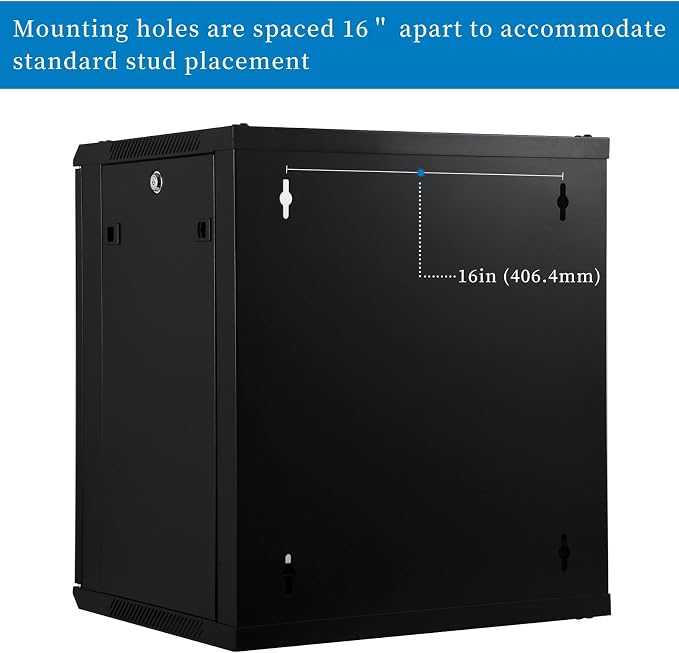 RackPath 12U Wall Mount Network Rack Cabinet – Quiet Cooling Fan, Locking Glass Door, 17.7" Deep (450mm), Removable Locking Side Panels, Fits 19" IT & A/V Equipment