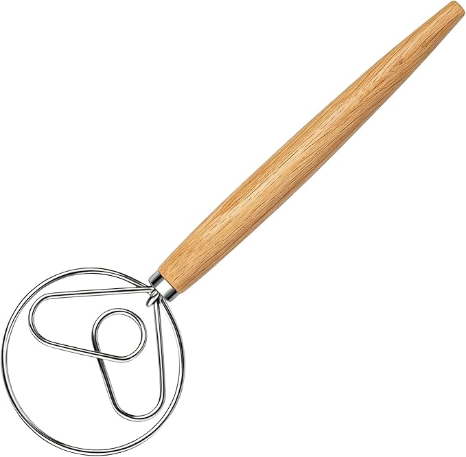 Maxjoy Danish Dough Whisk Stainless Steel with Wooden Handle, Dutch Whisk Dough Hook for Sourdough Bread Baking Mixing Tool