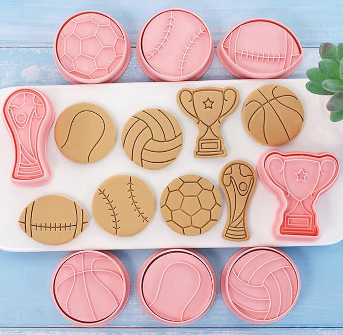 8-Piece Cute World Cup Cookie Cutters - Plastic Football & Rugby Mould Set - Baking Kitchen Tools