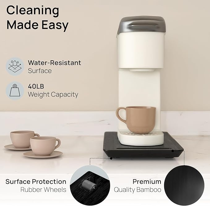 Ibyx Elegant Appliance Slider - Sliding Tray for Coffee Maker & Heavy Kitchen Appliances, Easy Slide, Made of Premium Bamboo, Space-Saving Kitchen Organizer, 40 lb Capacity, Black - 7.5 x 14.5 Inch
