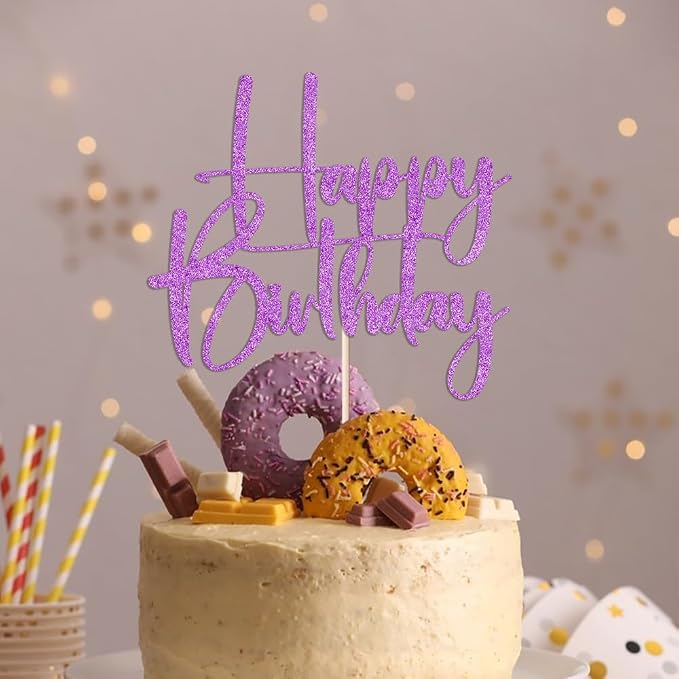 purple Happy Birthday Cake Topper, Happy Birthday Cake Bunting Deco, Baby Gender Reveal Party/Anniversary Party Decoration Supplies
