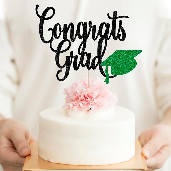 Congrats Grad Cake Topper,2026 Graduation Cake Topper, Congrats Grad Decorations,2026 High School/College/Senior Graduation Party Decorations Supplies. (Congrats Grad Black green)