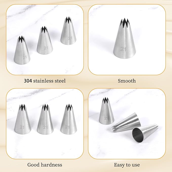 3 Pack Open Star Cake Decorating Tip Churro Piping Bags Tip Set Stainless Steel Icing Piping Tip for Frosting