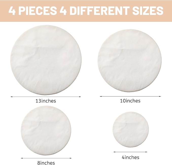 4 Pcs Reusable Cotton Bowl Covers with Lace Trim Breathable Muslin Fabric Food Storage Lids Elastic Cloth Bowl Covers for Bread Proofing Baskets Sourdough Bread Baking (13,10,8,4 Inch)