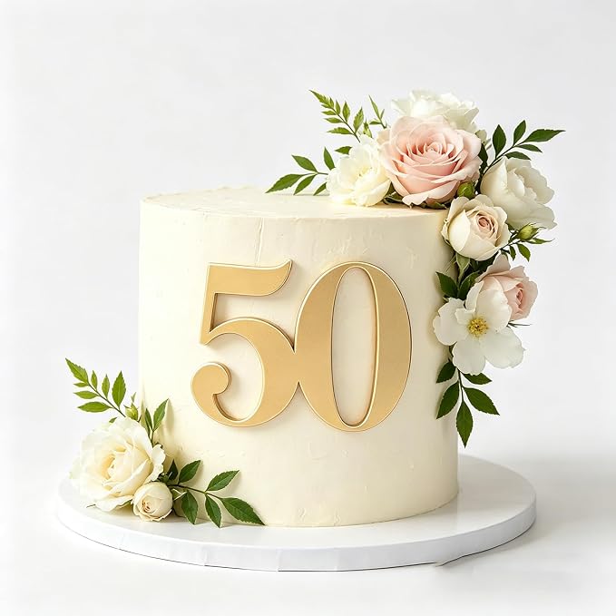 Acrylic Fifty Cake Topper, Gold Number 50 Cake Side Decoration, Happy 50th Birthday Cake Picks Decoration, Hello 50, 50th Anniversary Party Cake Charm Decor Supplies