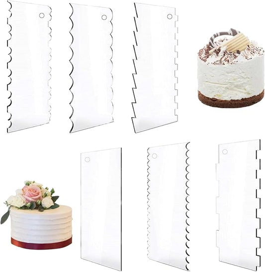 6 Pcs Acrylic Cake Scraper, 9.4 In Clear Cake Smoother Professional A Set DIY Cake Icing Frosting Buttercream Cream Decorating Comb for Pastry Cutter, Easy Cake Decor