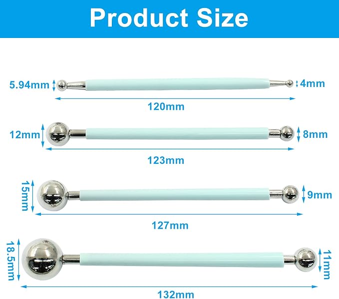 4Pcs Metal ball Fondant Tool Stainless Steel Modelling Ball Tools Set DIY Cake Decorating Tool for Sculpting and Shaping (Cyan)