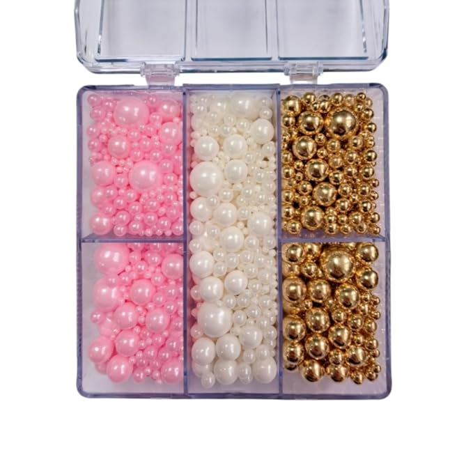 HeDeon&Rles Pink White Gold Pearls Sprinkles for Baking Decorating 90g/3.17oz 4 Size Mix Edible Pearls for Cake Cupcake Pancake Icing Decoration Independence Christmas Halloween Supplies