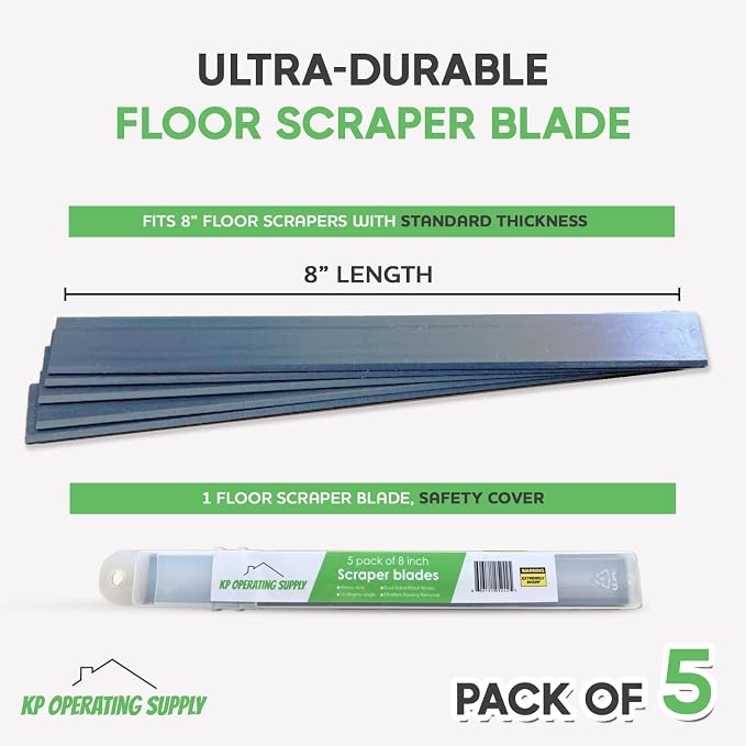 8" Replacement Floor Scraper Blades 5 -Pack - Angled Demolition Scraper Blades for Efficient Flooring Removal and Demolition Razors - Compatible with Telescoping Floor Scrape - by KP Operating Supply