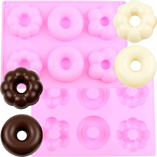 6 Cavity Donut Flower Silicone Chocolate Molds Set Of 2 | For Candy Chocolate Cake Decoration