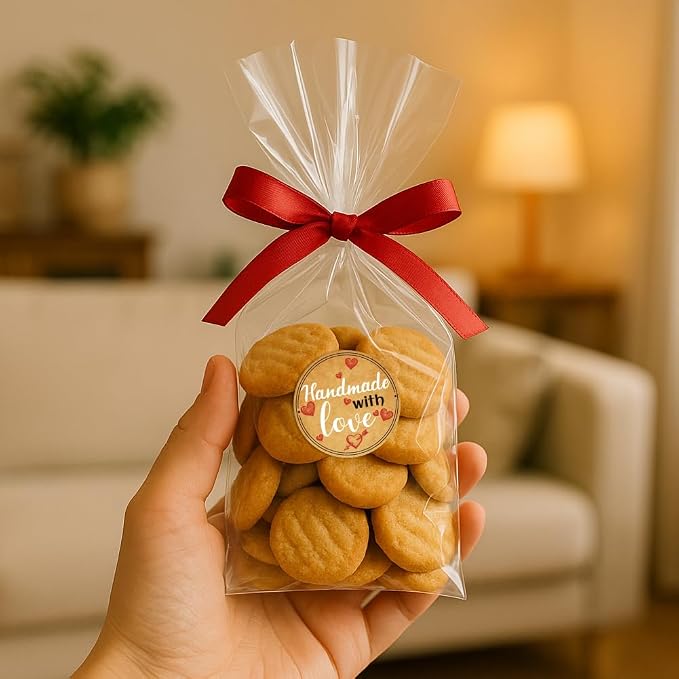 320 Pcs Homemade with Love Stickers, 2 Inch Round Waterproof Kraft Home Made Labels Jar Canning Label Stickers Self-Adhesive Packaging Sticker for Cookie Fudge Containers