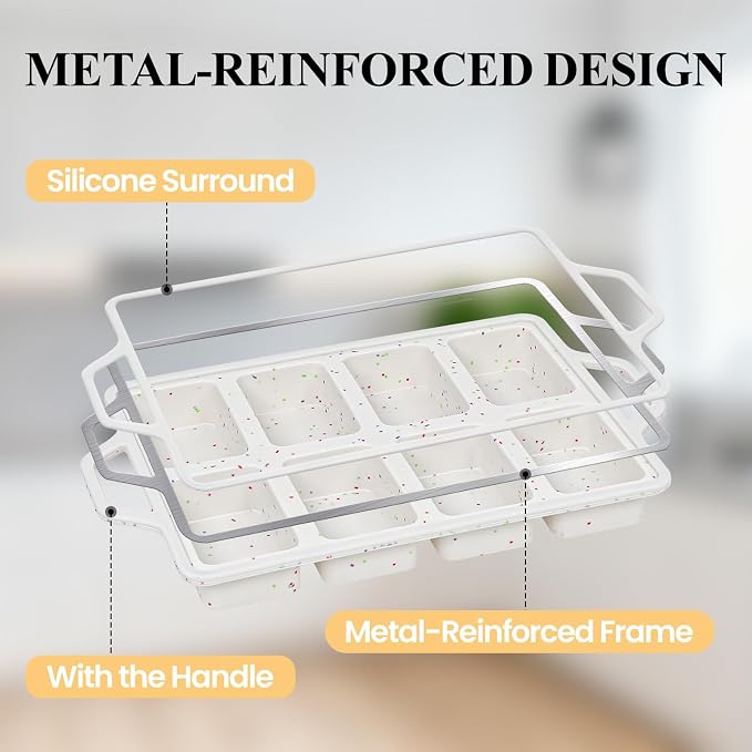 FUNBAKY Mini Loaf Pans with Metal Frame - Silicone Bread Loaf Pan 8-Cavity BPA Free Nonstick for Baking Banana Bread, Cakes, Brownies, Meatloaf 2 Pack