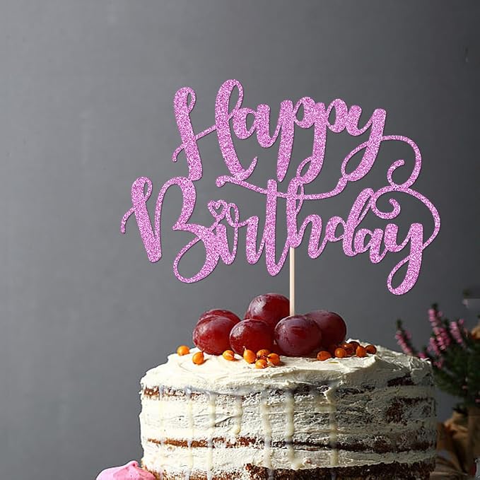 Handmade Glitter Happy Birthday Cake Topper,Birthday Party Cake Decorations, Anniversary/Birthday Party Decoration Supplies (Purple)
