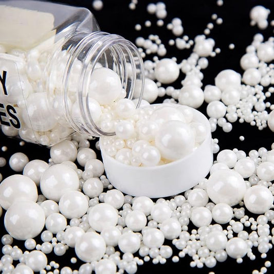 Homankit Edible White Pearl Sugar Sprinkles Candy Mixing Size Baking Cake Decorations Cupcake Toppers Cookie Decorating Wedding Party Valentine's Halloween Christmas Supplies 120g/ 4.23oz