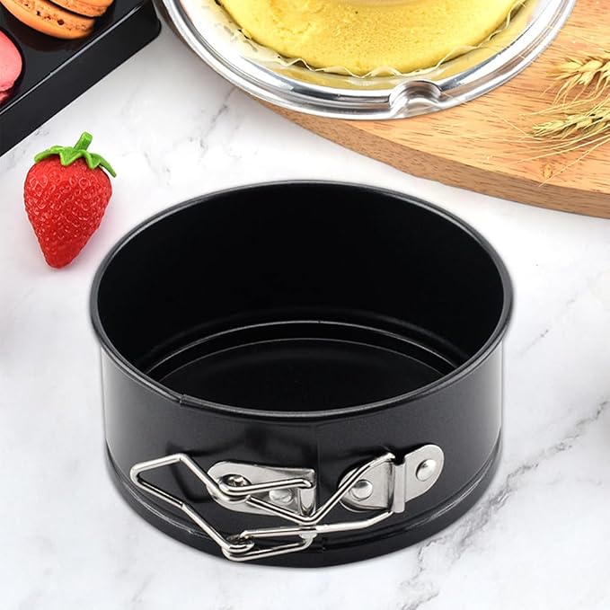 4 Inch Mini Springform Pans, Set of 4 Nonstick Carbon Steel Cake Pans with Removable Bottom, for Mini Cheesecake and Quiche, Black