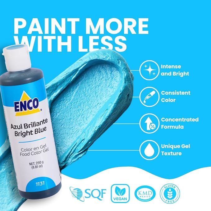 ENCO Food Coloring Gel Bright Blue 8.8 oz (250g) Concentrated, Vegan